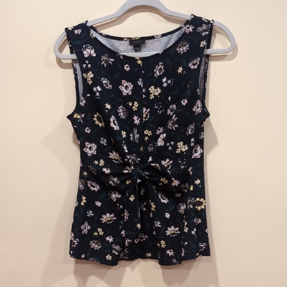Ann Taylor Factory Floral Sleeveless Blouse - Black and Cream